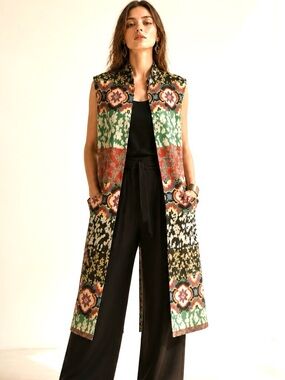 ISLE Melis Kazan Sweater Vest Tunic Boho Ikat Patchwork Floral Artsy Chic Hippy